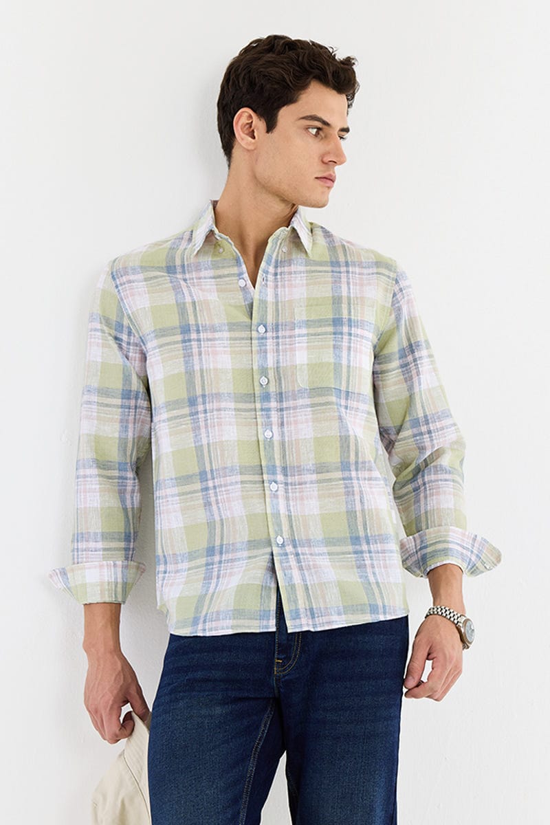 Men's Green Checked Casual Shirt